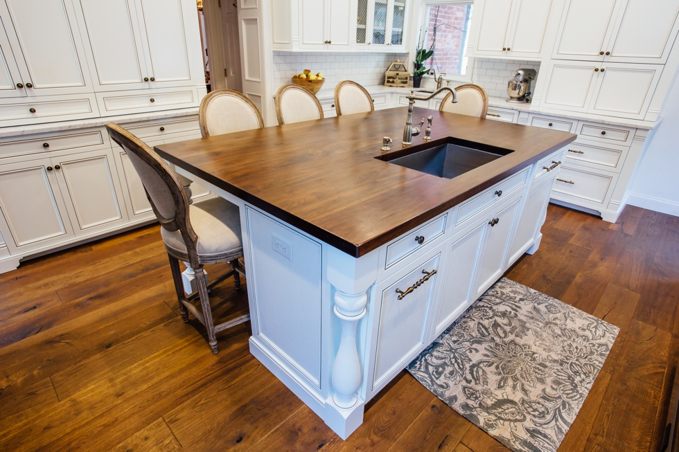 White Glazed Kitchen with Walnut Countertop - Elite Designs International #design #remodel #buffalo #kitchens #customcabinety