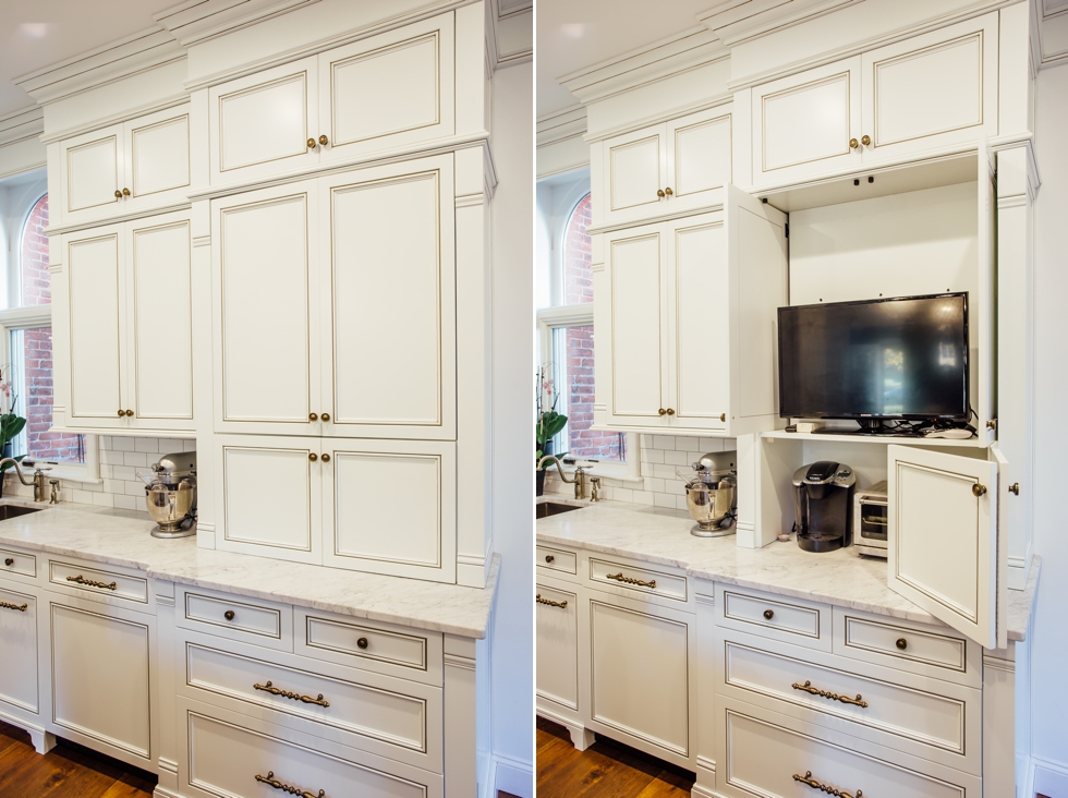 White Glazed Kitchen with Walnut Countertop - Elite Designs International #design #remodel #buffalo #kitchens #customcabinety