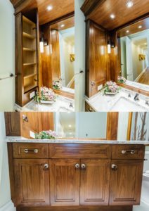 Walnut bathroom vanity - solid surface cambria countertop, powder room, guest bath, master bath, custom remodel. woodwork